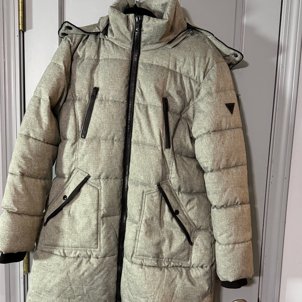 GUESS Inc Grey Faux Fur Hood Puffer Coat Women’s XL Insulated Winter Jacket